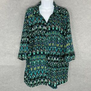 Catherines Button Down‎ Top Abstract Print 3/4 Sleeve Blouse Plus Size 1X
